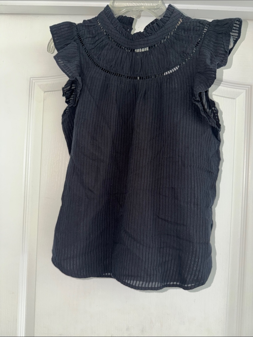 LOFT Dark Blue Ruffle-Neck Blouse